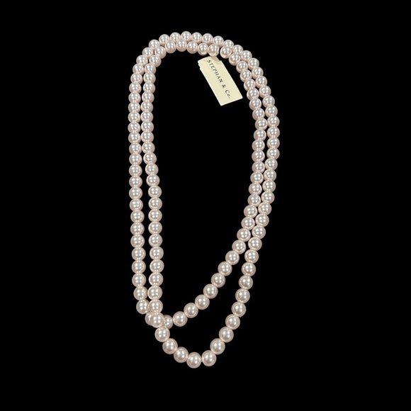 Pale Pink Faux Pearl Long Single Strand Necklace by Stephan & Co. - Picture 9 of 14